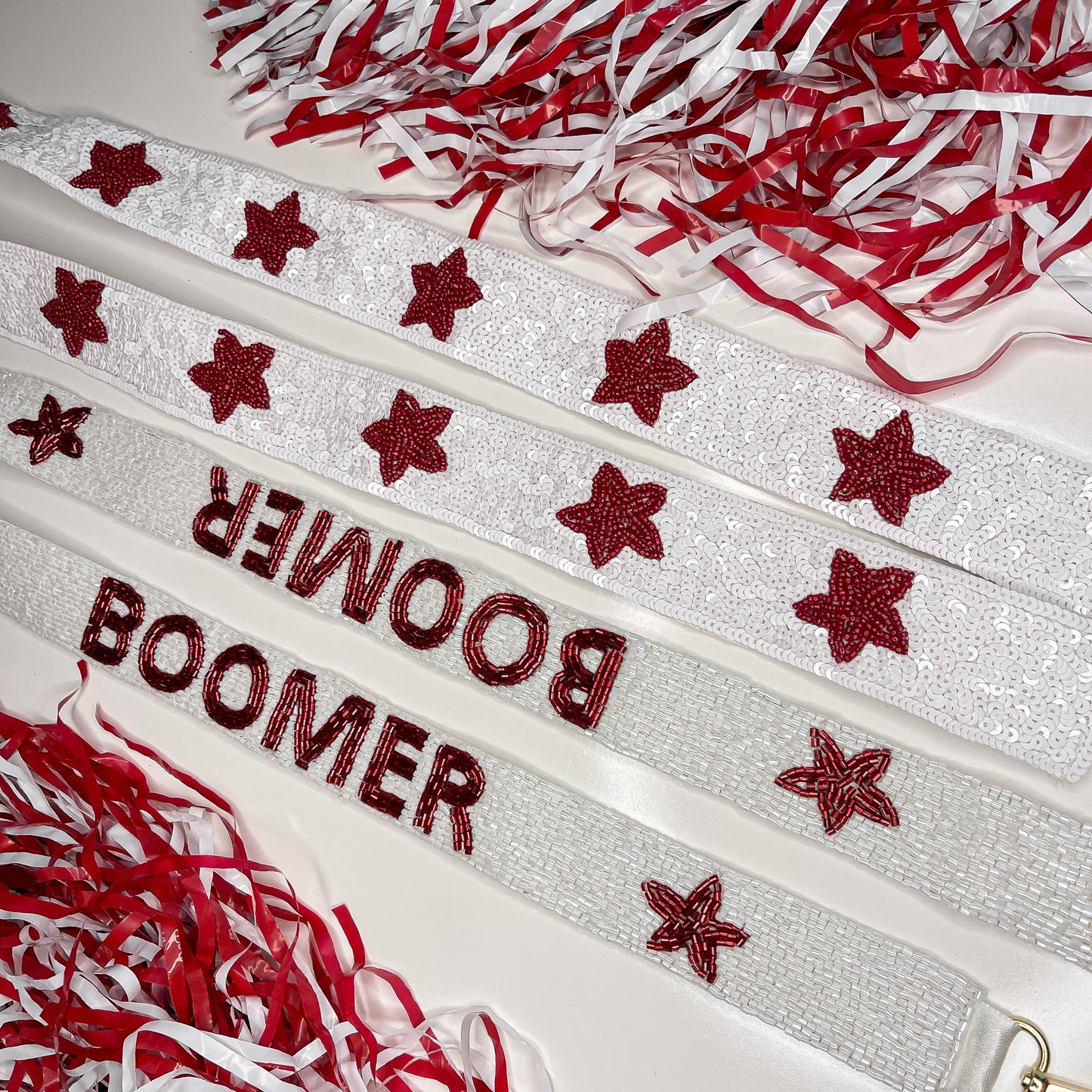 Red Stars Sequin Purse Strap - White