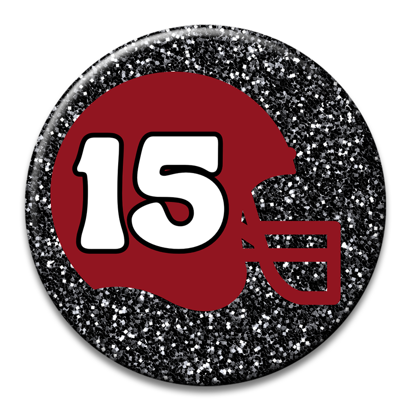 Custom Number Football Helmet Glitter Button