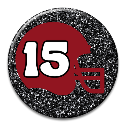 Custom Number Football Helmet Glitter Button