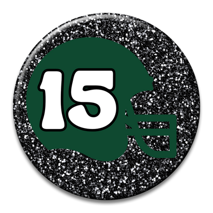 Custom Number Football Helmet Glitter Button