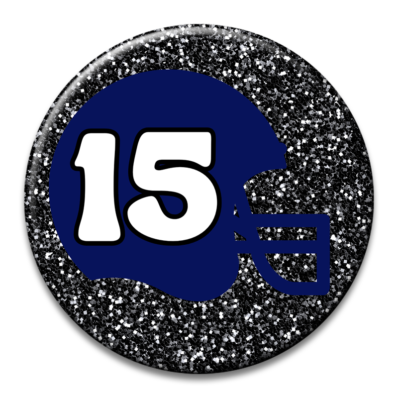 Custom Number Football Helmet Glitter Button