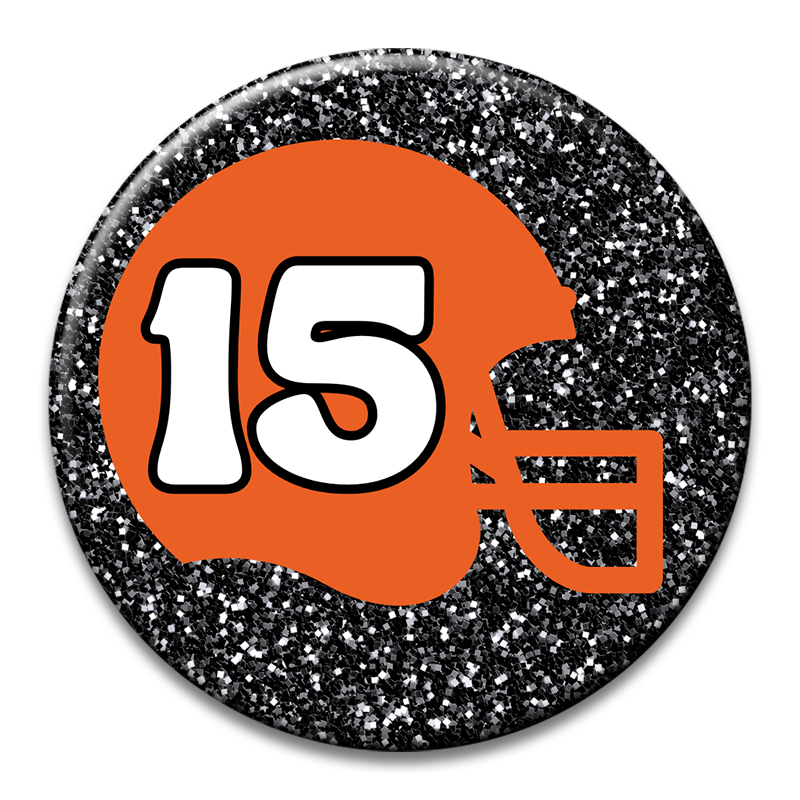 Custom Number Football Helmet Glitter Button