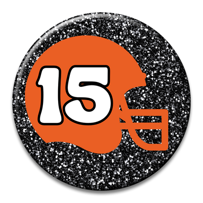 Custom Number Football Helmet Glitter Button