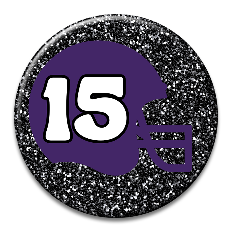 Custom Number Football Helmet Glitter Button