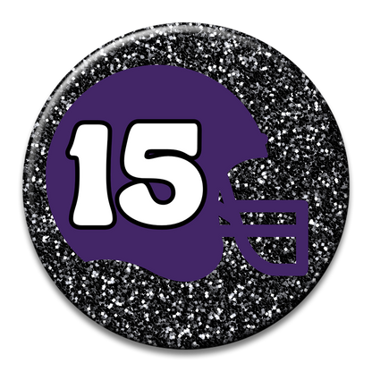 Custom Number Football Helmet Glitter Button