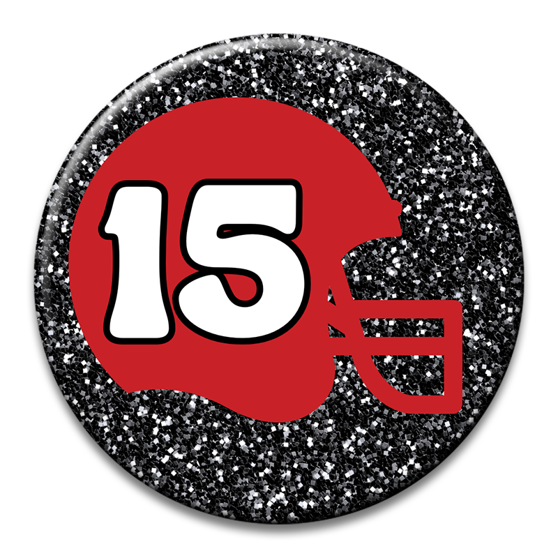 Custom Number Football Helmet Glitter Button
