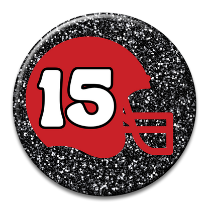 Custom Number Football Helmet Glitter Button