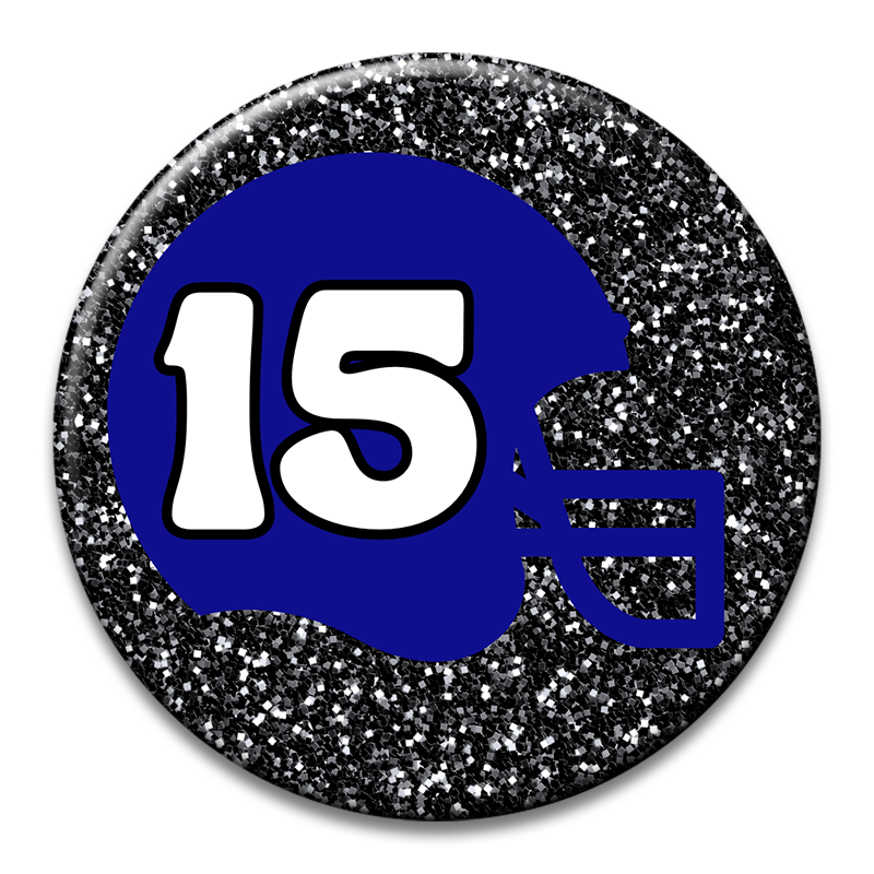 Custom Number Football Helmet Glitter Button