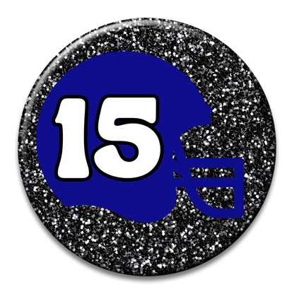 Custom Number Football Helmet Glitter Button