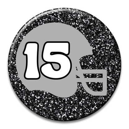 Custom Number Football Helmet Glitter Button