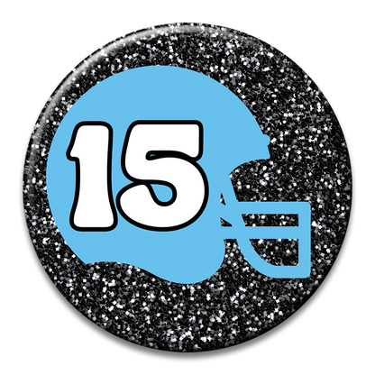 Custom Number Football Helmet Glitter Button