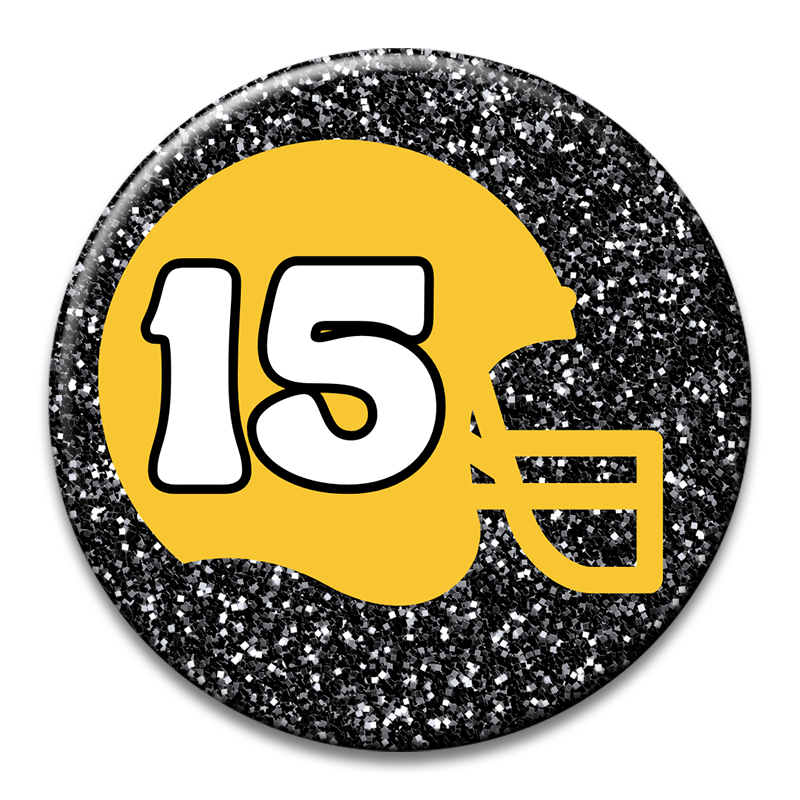 Custom Number Football Helmet Glitter Button
