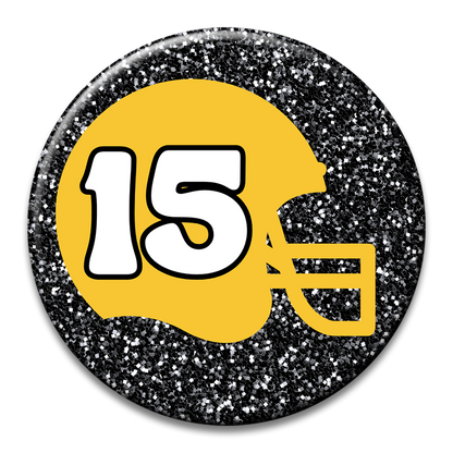 Custom Number Football Helmet Glitter Button