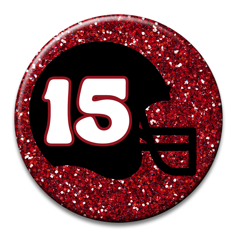 Custom Number Football Helmet Glitter Button