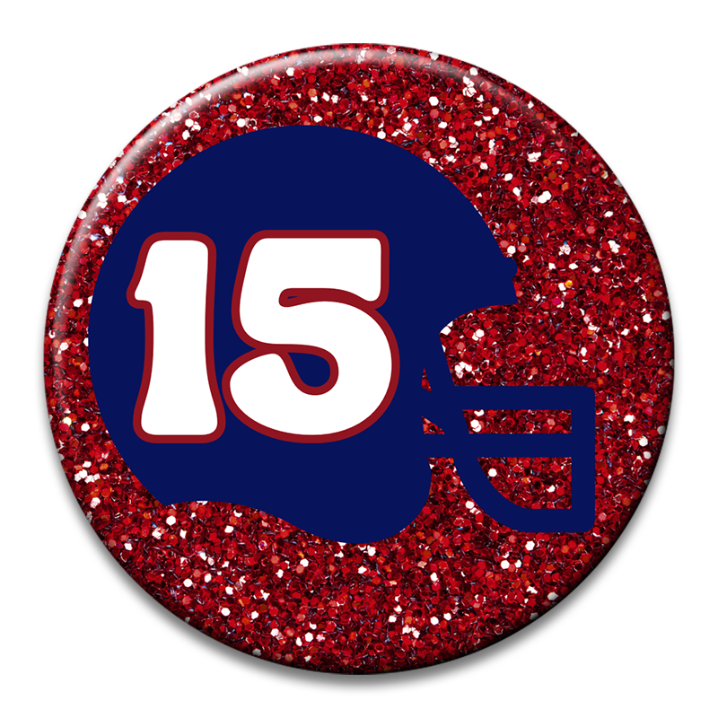 Custom Number Football Helmet Glitter Button