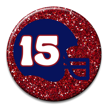 Custom Number Football Helmet Glitter Button