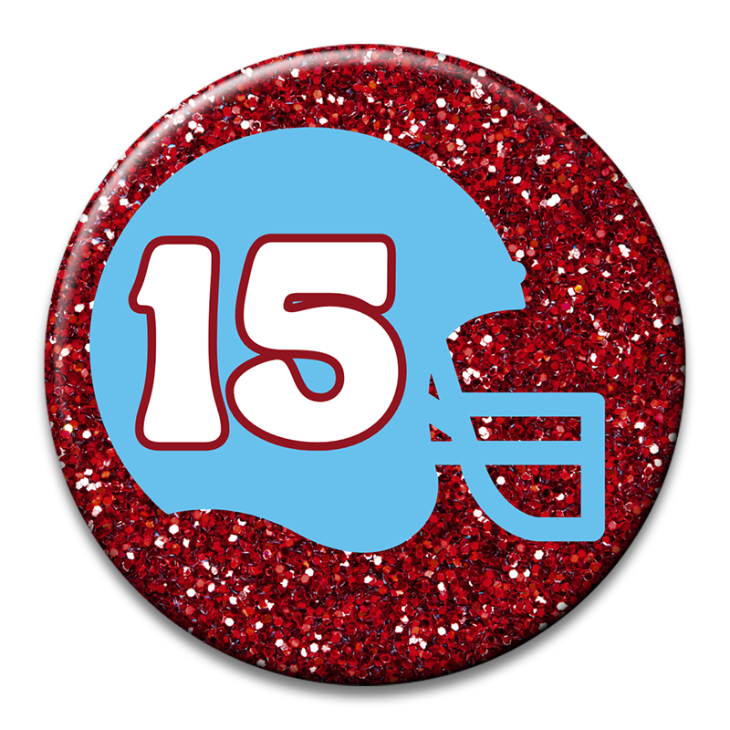 Custom Number Football Helmet Glitter Button