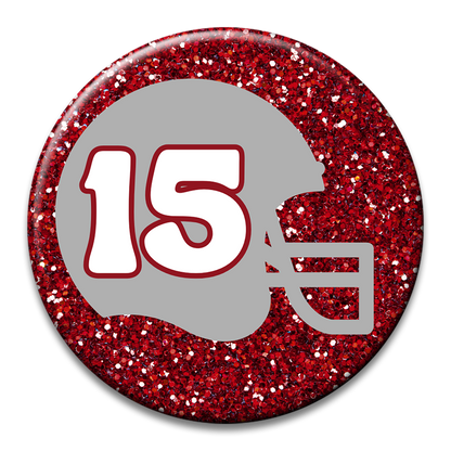 Custom Number Football Helmet Glitter Button