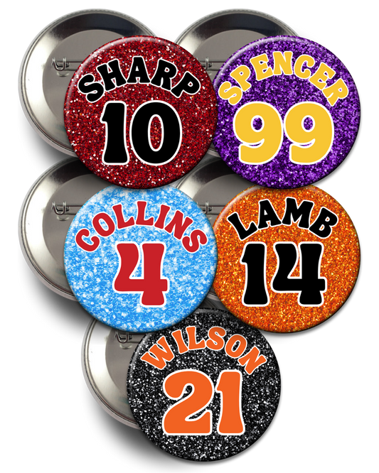 Custom Glitter Name and Number Button