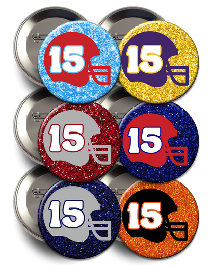 Custom Number Football Helmet Glitter Button