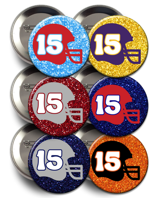 Custom Number Football Helmet Glitter Button