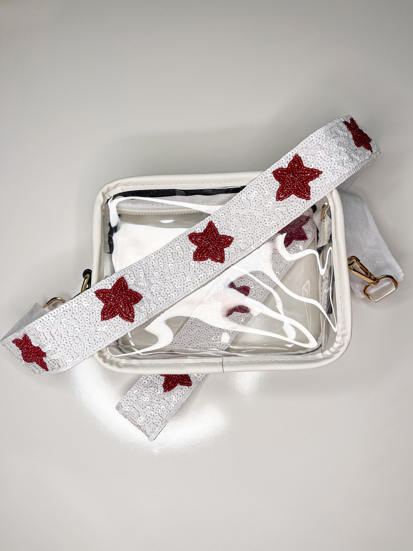Red Stars Sequin Purse Strap - White