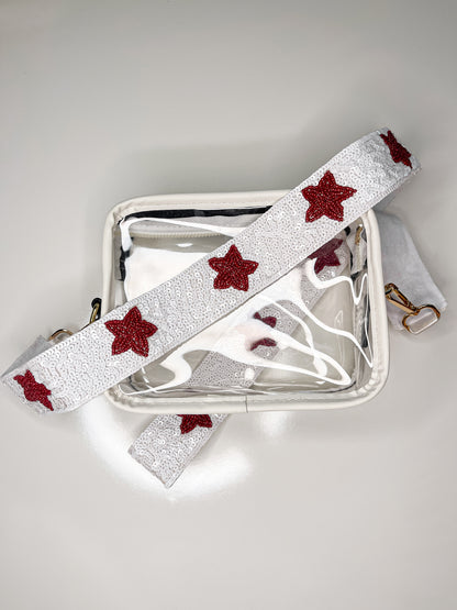 Red Stars Sequin Purse Strap - White