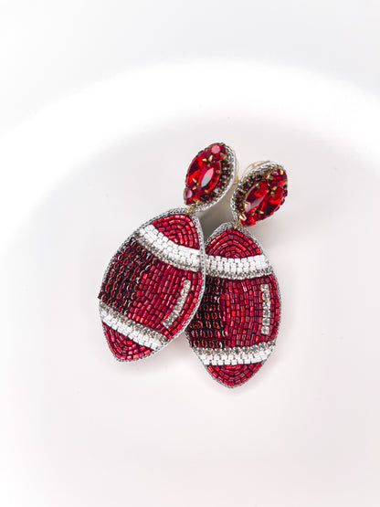Beaded Football Earring - Red
