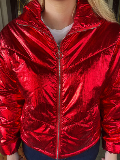 Kristen Metallic Puffer Jacket - Red