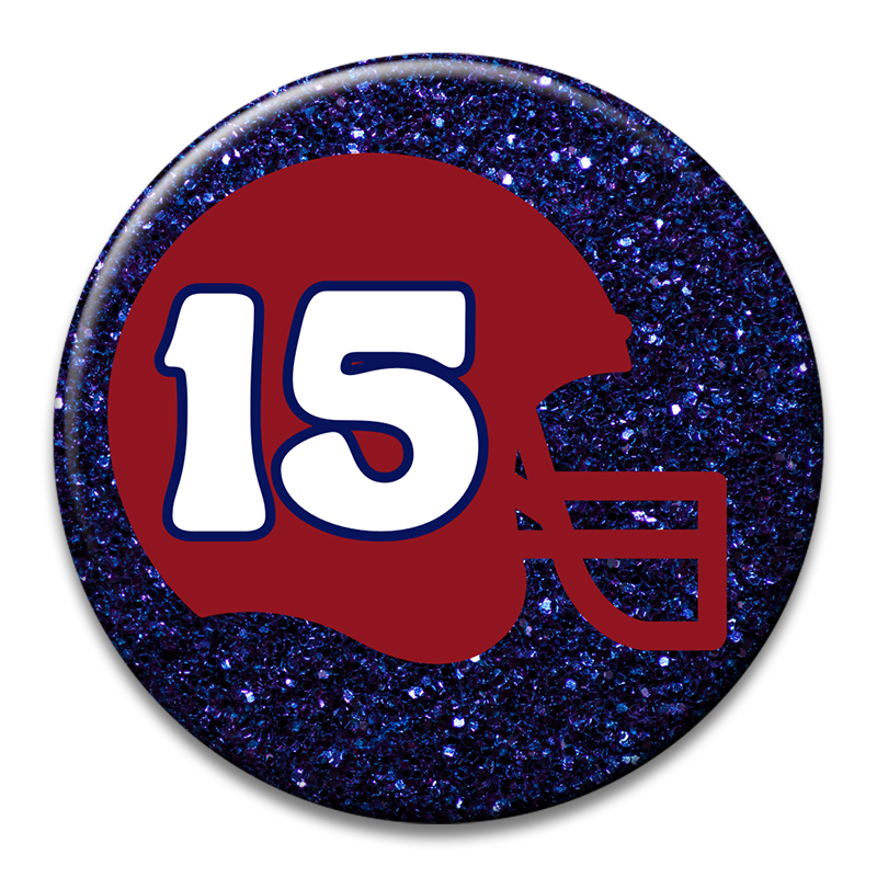 Custom Number Football Helmet Glitter Button