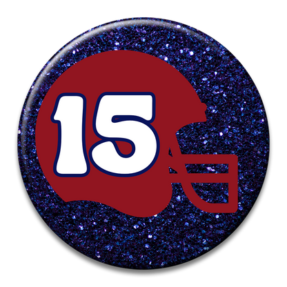 Custom Number Football Helmet Glitter Button