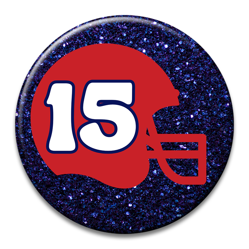 Custom Number Football Helmet Glitter Button