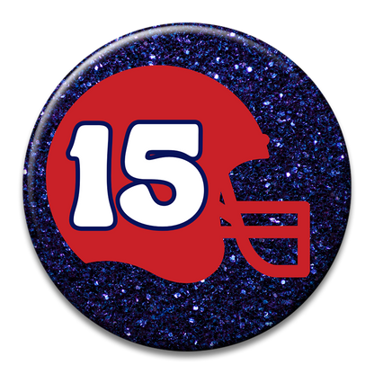 Custom Number Football Helmet Glitter Button