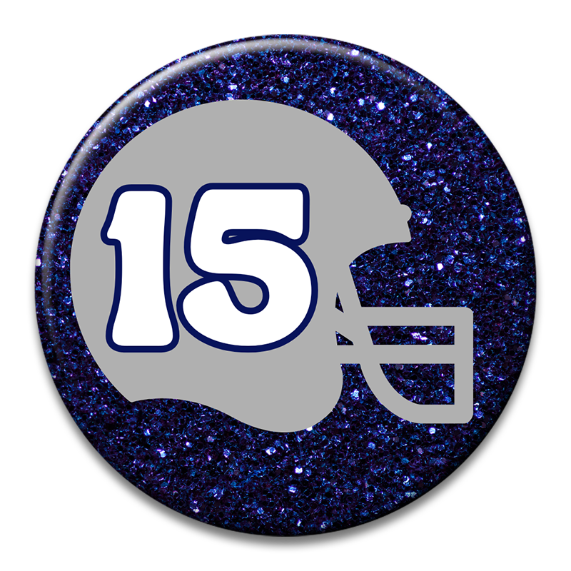 Custom Number Football Helmet Glitter Button