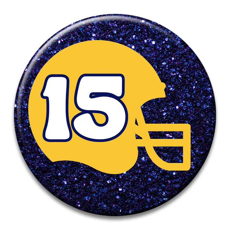 Custom Number Football Helmet Glitter Button