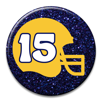 Custom Number Football Helmet Glitter Button