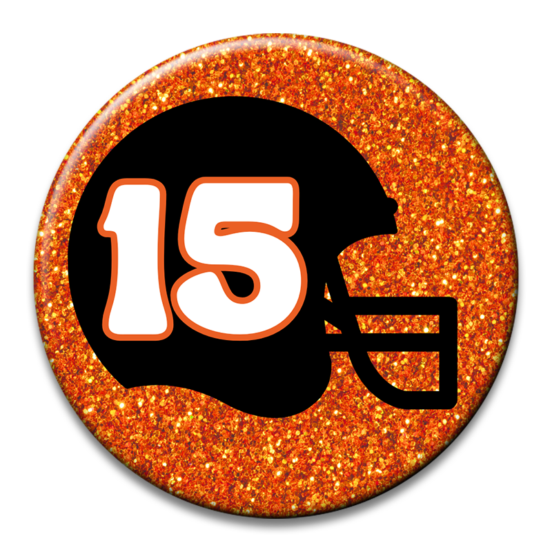 Custom Number Football Helmet Glitter Button