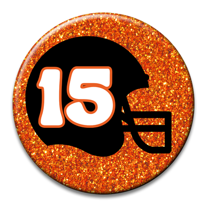 Custom Number Football Helmet Glitter Button