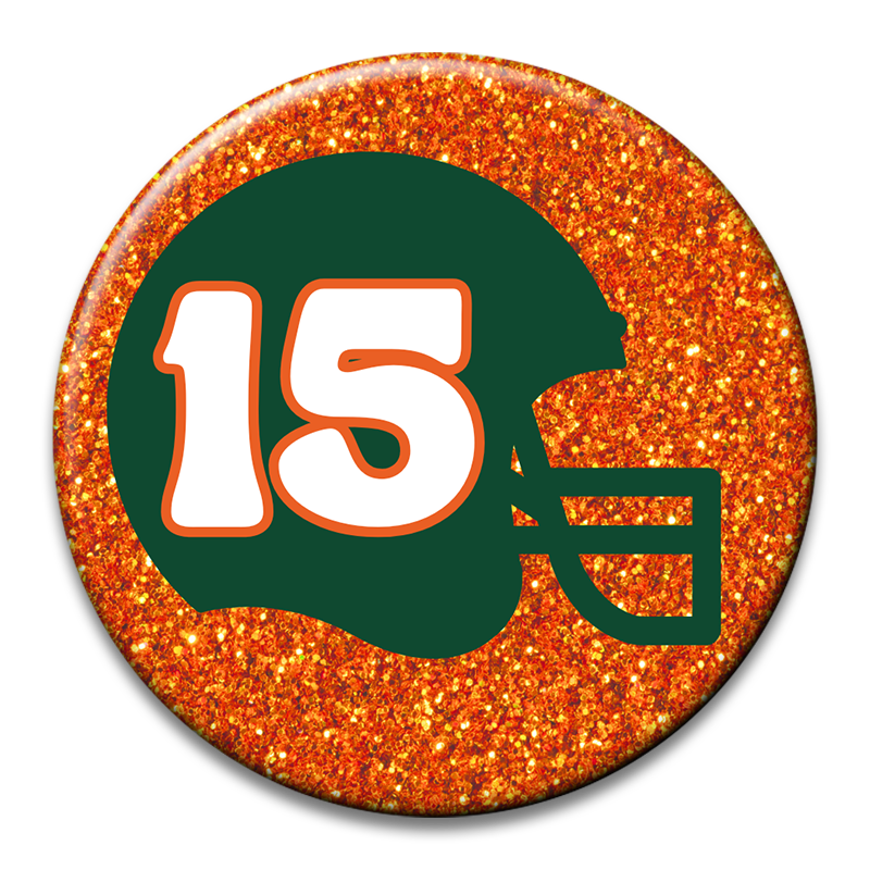 Custom Number Football Helmet Glitter Button