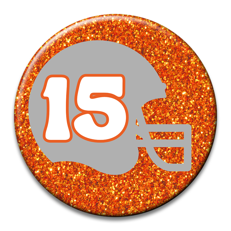Custom Number Football Helmet Glitter Button