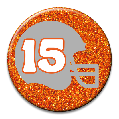 Custom Number Football Helmet Glitter Button