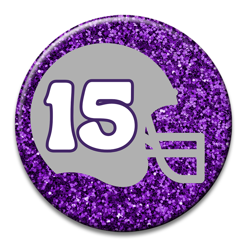 Custom Number Football Helmet Glitter Button