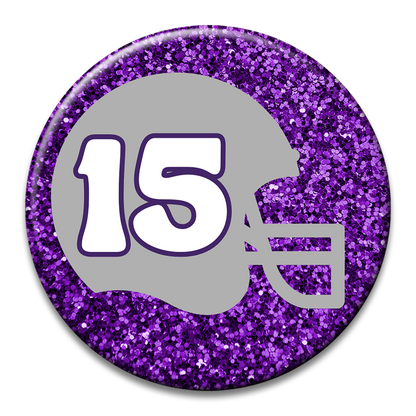 Custom Number Football Helmet Glitter Button