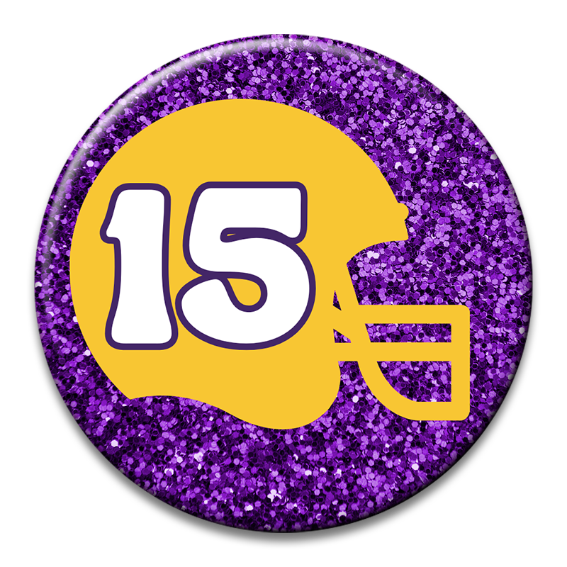 Custom Number Football Helmet Glitter Button