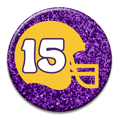 Custom Number Football Helmet Glitter Button
