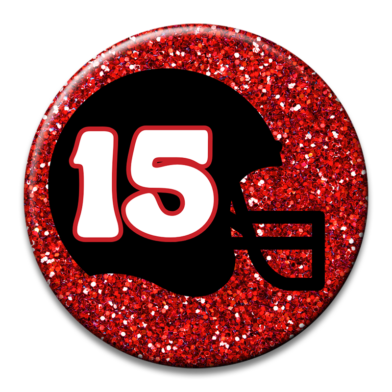 Custom Number Football Helmet Glitter Button