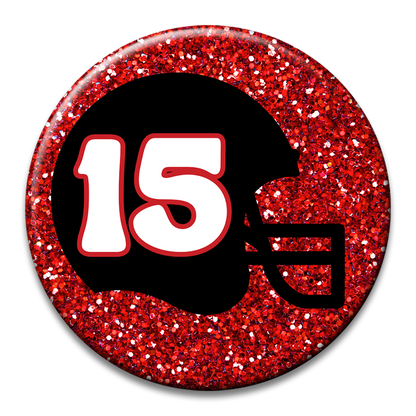 Custom Number Football Helmet Glitter Button