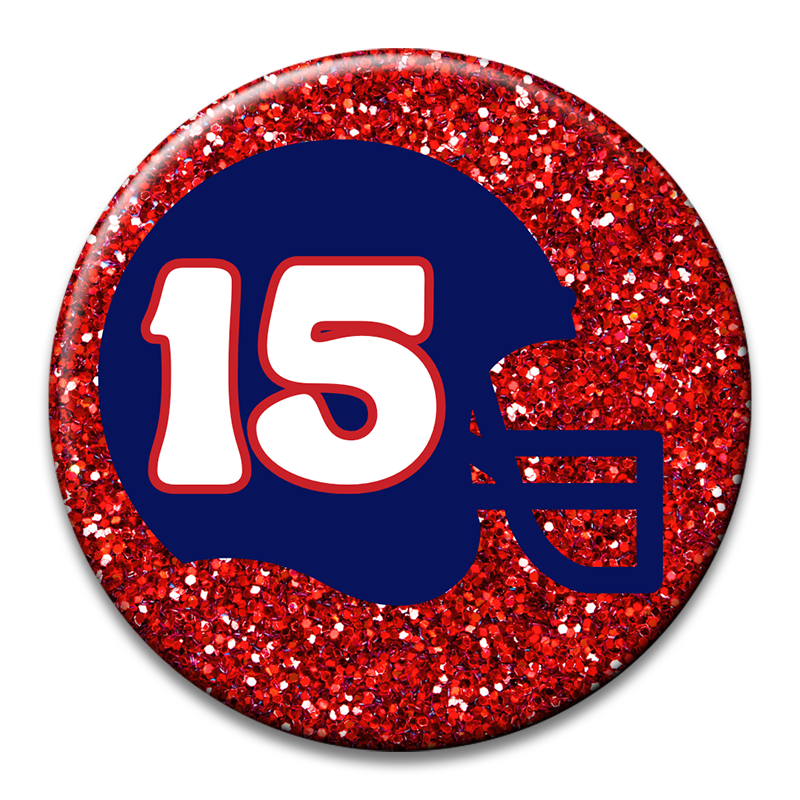 Custom Number Football Helmet Glitter Button
