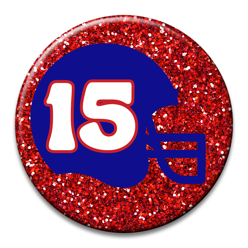 Custom Number Football Helmet Glitter Button