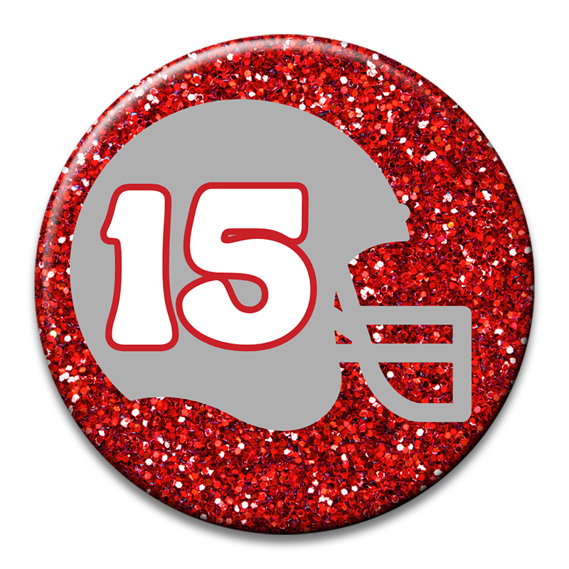 Custom Number Football Helmet Glitter Button